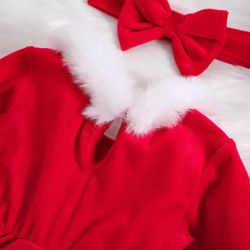 Vista 5 de Vestido de Navidad para niña pequeña, vestido de tul de princesa roja de Papá Noel con diadema