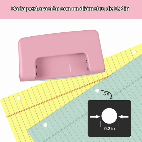 Vista 5 de Perforadora de 2 agujeros, perforadora para manualidades, herramienta de perforación de doble agujero, perforadora manual de hojas sueltas, Rosa