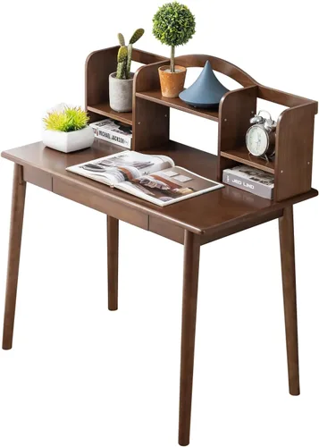 Vista 11 de Escritorio de madera maciza con cajones, escritorio de computadora de madera para oficina en casa, escritorio de estudio de juegos para espacios