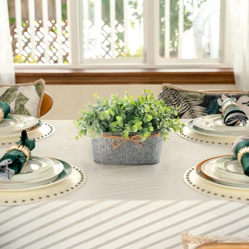 Vista 4 de Dahey Florero de metal con eucalipto artificial, rústico, shabby chic, decoración de granja y plantas artificiales de eucalipto sintético