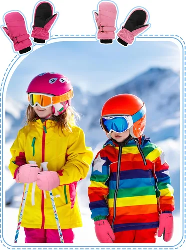 Vista 2 de SATINIOR 2 pares de guantes de nieve para niños, impermeables, guantes de esquí de invierno cálidos y gruesos para niñas y niños