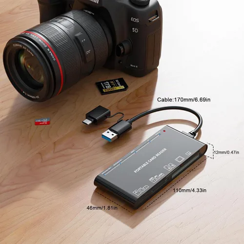 Vista 4 de xD-Picture - Lector de tarjetas USB 3.0, lector de tarjetas de memoria para tarjetas xD/CF/MS/SD/TF - Lector de tarjetas 7 en 1 para Windows, Mac