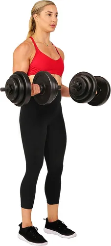 Vista 5 de Sunny Health & Fitness Juego de mancuernas de vinilo para ejercicio de 40 libras, pesas de mano para entrenamiento de fuerza, pérdida de peso, banco