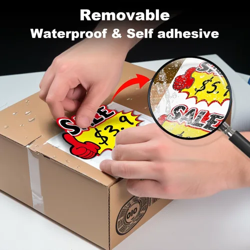 Vista 10 de Starburst - Calcomanías de precio de venta de 4 x 3 pulgadas, 500 unidades Large, Strong Adhesive, Easy to Write, Waterproof Vinyl, Removable