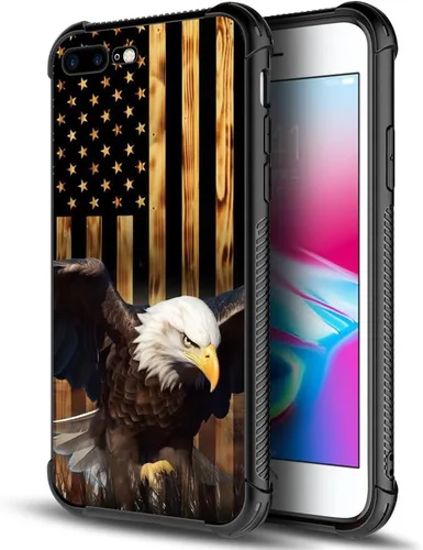 Vista 275 de Funda compatible con iPhone 8, a prueba de golpes, antiarañazos, bandera de ciervos de cola blanca de grano de madera estadounidense