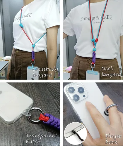 Vista 2 de Cordones para teléfono celular alrededor del cuello, cordón de muñeca para llaves, cordones para insignias de identificación, cordón ajustable