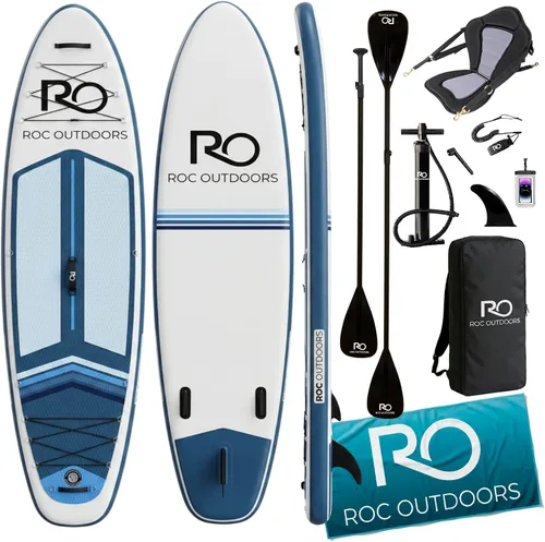 Vista 24 de Roc Tabla de remo inflable con accesorios y mochila de alta calidad, cubierta antideslizante, bolsa impermeable, correa, remo y bomba de mano.