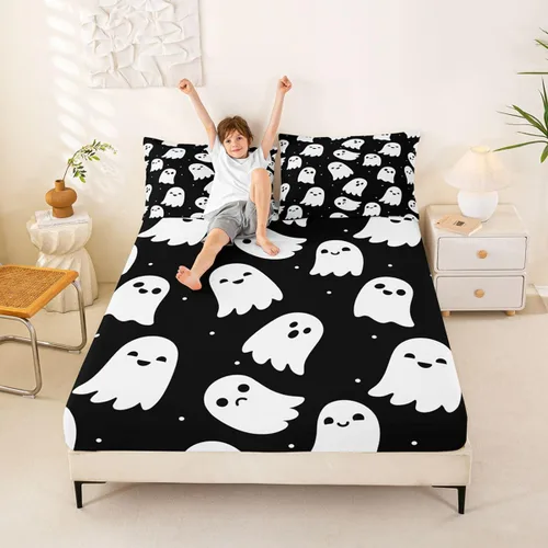 Vista 35 de Juego de ropa de cama con estampado de leopardo, tamaño individual, juego de cama de guepardo africano para decoración de dormitorio de Negro