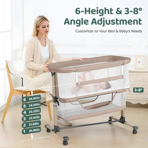 Vista 5 de Cowiewie Moisés Cuna de Noche, Portátil, Transpirable, Moisés Ajustable para Bebé para Noches Tranquilas, Beige