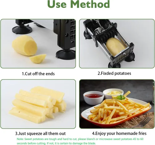 Vista 5 de Votron Cortador de patatas fritas de acero inoxidable con 2 tamaños de cuchillas duraderas para verduras, papas, cebollas, zanahorias, pepinos