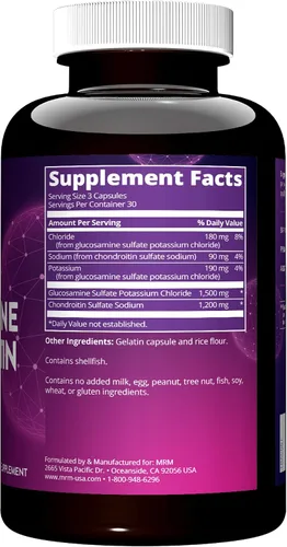 Vista 3 de MRM - Glucosamina 1500mg/sulfato de condroitina 1200 mg 90 cápsulas Triple Strength Support Supplement for Cartilage Health, Mobility, and Adult