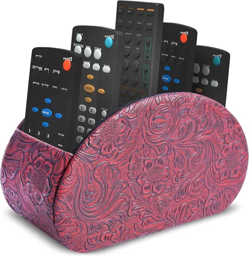 Vista 15 de QIELIZI Soporte para control remoto, organizador de escritorio de piel sintética con 5 compartimentos espaciosos para controles remotos de TV