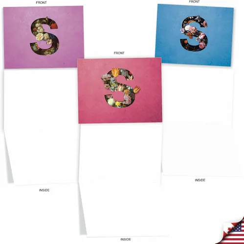 Vista 3 de The Best Card Company - 10 cartas iniciales "S" surtidas en blanco, hermosas flores, papeleras personales de 4 x 5.12 pulgadas, paquete variado a