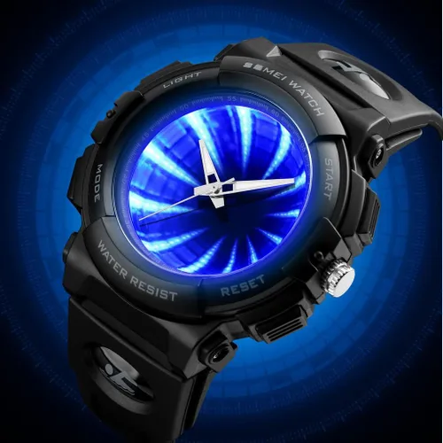 Vista 4 de PASOY Mens Cool Digital Watch LCD Backlight Black Square Stainless Steel Red Rubber Strap Sport Watches