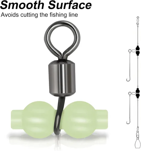 Vista 7 de Goture Fishing Swivels, 3 Way Swivels Fishing Tackle, T Shape Cross Line Rolling Swivels with Luminous Beads Saltwater Freshwater,Three Way Fishing