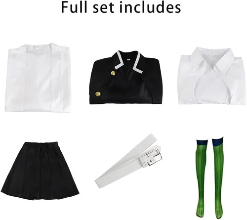 Vista 4 de Kanroji Mitsuri - Disfraz de cosplay de uniforme Kanroji, conjunto completo de Halloween para mujeres (Kanroji, L)