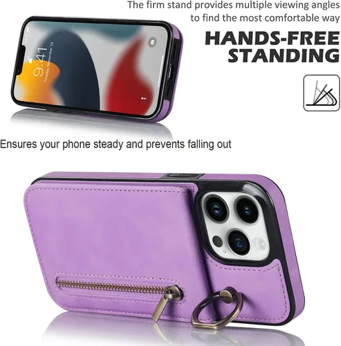 Vista 6 de Asuwish Funda de teléfono para iPhone 14 Pro Max de 6.7 pulgadas con protector de pantalla y soporte de tarjeta RFID, soporte de anillo de cuero