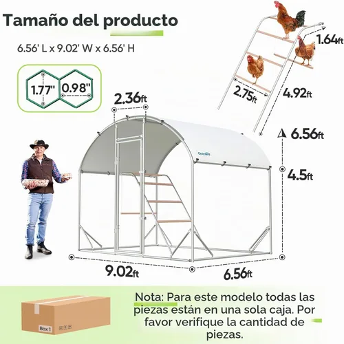 Vista 2 de Quictent Essential Series - Gallinero de metal de 6.6 x 9 x 6.6 pies con escalera de escalada, jaula para aves de corral al aire libre con alambre