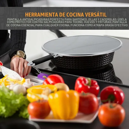 Vista 6 de U.S. Kitchen Supply Protector de salpicaduras de acero inoxidable de 13 pulgadas, cubierta de malla fina, grasa y aceite, pantalla de salpicaduras