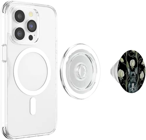 Vista 4 de Black French Bulldog White Sweet Pea Flower Pattern PopSockets MagSafe PopGrip for iPhone