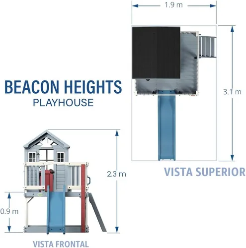 Vista 3 de Backyard Discovery Beacon Heights - Casa de juegos elevada de madera de cedro para niños con tobogán ondulado, cocina de juegos, cubierta