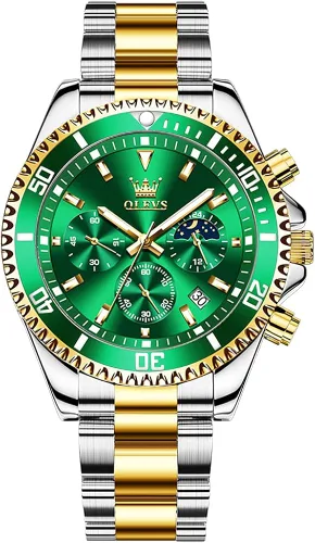Vista 9 de OLEVS Mens Big Face Watches Stainless Steel Waterproof Date Analog Quartz Watches Fashion Business Chronograph Moon Phase Wrist Watches for Men
