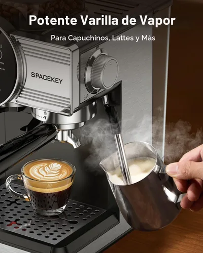 Vista 5 de Máquina de café expreso con molinillo y espumador, 30 ajustes de molienda Brushed Silver