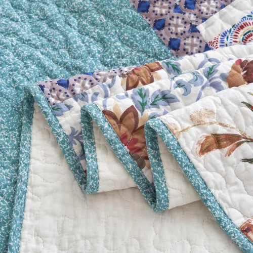 Vista 8 de Tache Home Colcha de cachemir floral bohemio rústico de algodón colcha de retazos