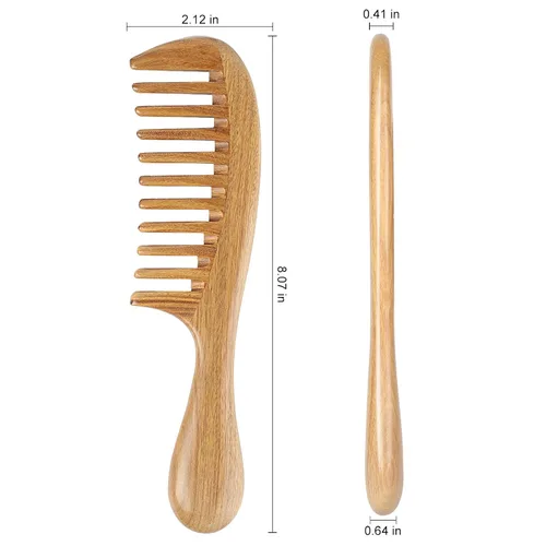 Vista 3 de Onedor Peines de pelo de sándalo verde 100% natural, hechos a mano, con aroma a sándalo antiestático, peine de madera natural desenredante