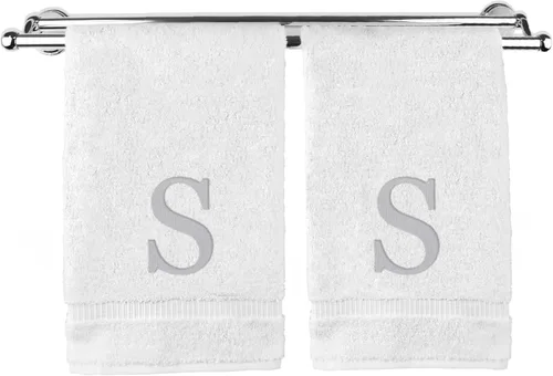 Vista 96 de Toalla de mano monogramada, regalo personalizado, juego de 2 - Toalla bordada con letra de bloque dorada - Extra absorbente 100% algodón turco