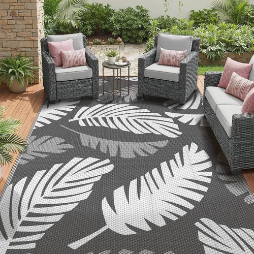 Vista 29 de GENIMO - Alfombra para exteriores de 6 x 9 pies, para patio, espacios amplios, reversible, de pajillas de plástico, alfombra impermeable para Azul