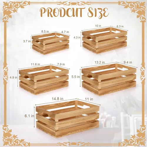 Vista 2 de Soaoo 5 cajas decorativas de madera para anidar para exhibición de almacenamiento, 5 tamaños, cajas de almacenamiento decorativas de madera rústica