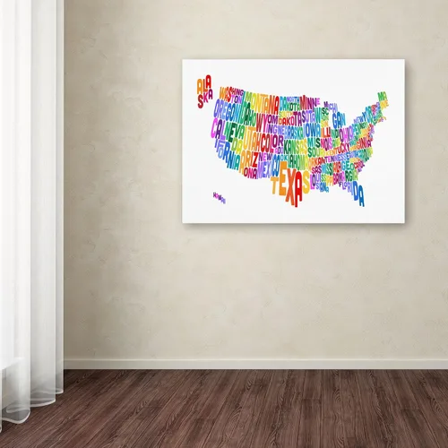 Vista 3 de Trademark Fine Art Mapa de texto de Estados Unidos 3 por Michael Tompsett Lienzo Artwork, 14 x 19 pulgadas
