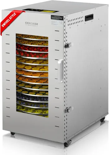 Vista 8 de Máquina deshidratadora comercial de alimentos, 16 bandejas, rotación automática de 360°, deshidratador de frutas de 1500 W, secador de carne seca