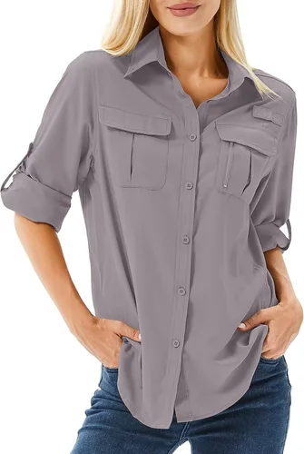 Vista 12 de Camiseta de Manga Larga para Mujer con Protección Solar UPF 50 para Safari, Pesca, Senderismo