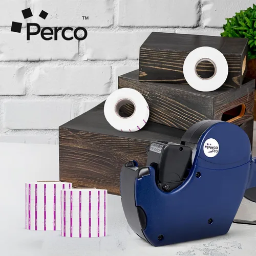 Vista 5 de Perco 1 línea de impresión inversa morada en etiquetas blancas de panadería, 8,000 etiquetas para pistolas Perco Lite, X, Plus y Pro, con diseño a