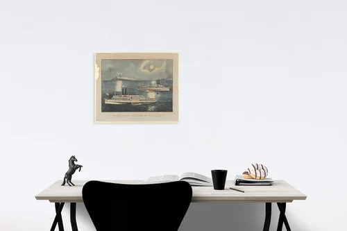 Vista 2 de Histórico Pictórico Art Print: Litografiado y publicado por Currier & Ives – Barcos de vapor que pasan a medianoche – On Long Island sonido