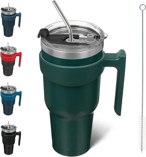 Vista 72 de BJPKPK Mini vaso de 10 onzas con tapa, popote y asa, taza de acero aislada