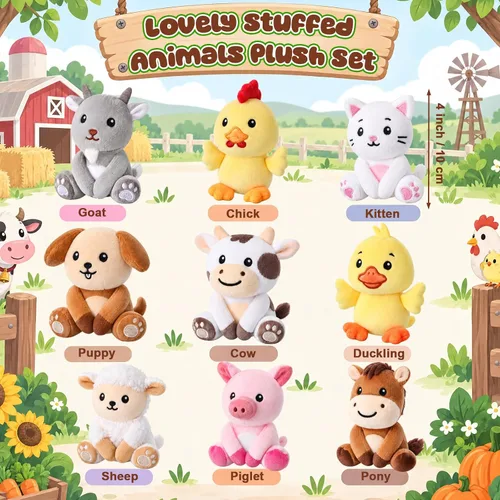 Vista 2 de Aoriher 9 piezas de animales de peluche de granja a granel de 4 pulgadas