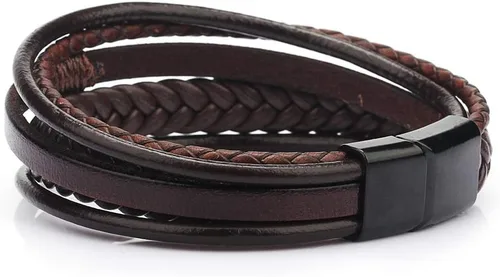 Vista 2 de Pulsera trenzada marrón casual de cuero negro para hombre