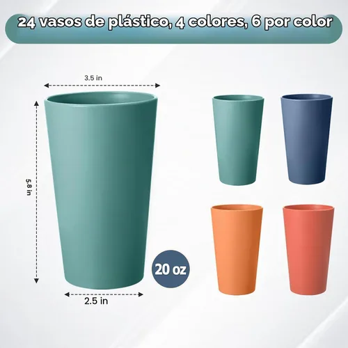 Vista 2 de Juego de 24 vasos de plástico irrompibles, vasos de plástico reutilizables de 20 onzas, vasos de agua apilables, vaso para beber para cocina