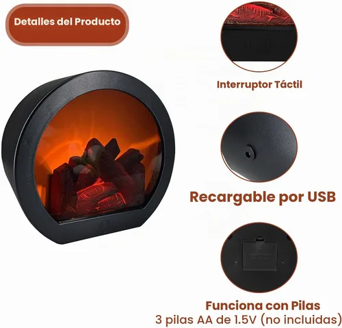 Vista 2 de Ragyzity Faroles LED portátiles sin llama, luz de chimenea con efecto de llama de registro de simulación LED, interruptor táctil, llama