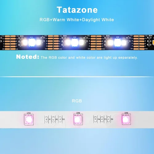 Vista 6 de Tatazone Luces LED Bluetooth RGBWW para TV de 50 a 55 pulgadas con control de aplicación, RGB + retroiluminación blanca sintonizable 3000K-6500K