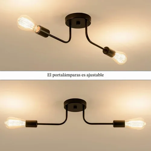 Vista 3 de 2 lámparas de techo industriales semiempotradas con ramificación de metal ajustable, soporte E26, pintado en negro, para cocina, sala de estar