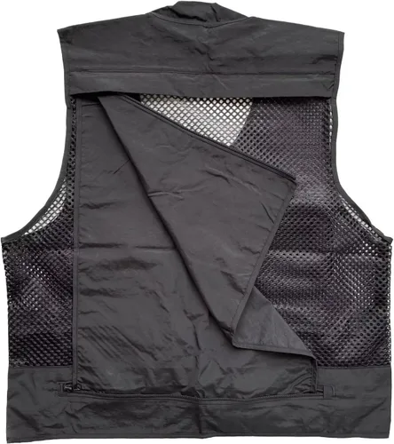 Vista 4 de Chaleco de malla transpirable con múltiples bolsillos para hombre, viajeros al aire libre, pesca con mosca, fotografía Negro
