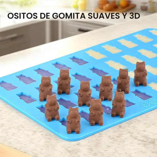 Vista 6 de Moldes de Gomitas de Oso de Silicona para Dulces – Moldes de Gomitas de Chocolate de Tamaño Mini con 2 Goteros de Silicona Antiadherente de Grado