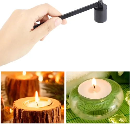 Vista 3 de Wal frontal de acero inoxidable vela Snuffer Wick Dipper Oil Lamp Trim Trimmer Scissor Cutter Tool Hook (negro)