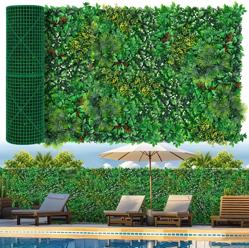Vista 12 de Grooy Pared de césped artificial de 40 x 120 pulgadas (33.33 pies cuadrados), pared de fondo de vegetación con paneles de césped falso antirayos UV