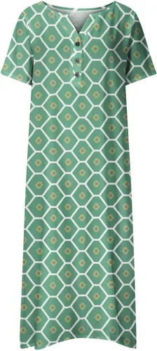 Vista 6 de Vestidos de mujer sueltos lisos, vestidos largos casuales con bolsillos, vestido floral para la playa, vestido midi verde, Verde