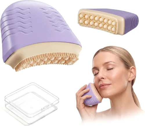 Vista 11 de Silicone Lymphatic Contour Face Brush, Face Brush for Lymphatic Drainage Almond